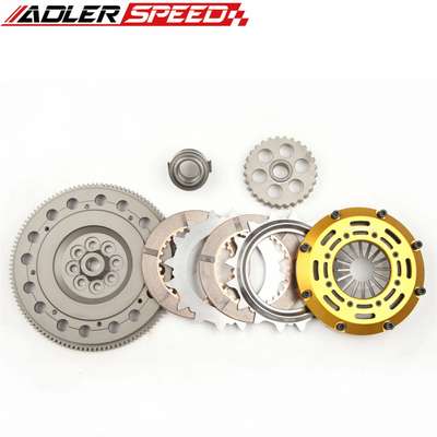 ADLERSPEED Clutch Disc RACE-CLUTCH-KIT-TWIN-DISC-+-FLYWHEEL-FOR-04-05-BMW-325-330-530-X3-Z4-M54-6-SPEED &ndash; Ceramic Disc Style: Rigid hub Disc Size: 7.25" (185mm) Disc Quantities: 2 Disc Spline: 185 x 22T Clutch Type: Push Style Release Mechanism Clutch Cover: Aircraft Aluminum Alloy Flywheel Design: One piece medium light weight Billet Chromoly Flywheel Weight: Medium light weight Release Bearing: Include Alignment Tool: Not include &ndash; Fits 04-05 BMW 325 330 530 X3 Z4 M54 6 SPEED
