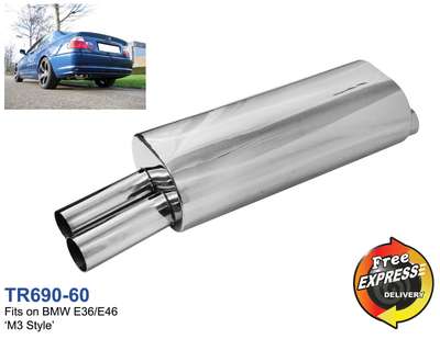 Exhaust rear box performance s/steel muffler for BMW E36 E46 to give a M3 look
