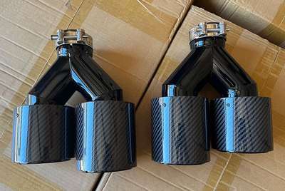 Wet Carbon Fiber Gloss Black Steel Quad Exhaust Tips for FOR BMW G20 G22 G29 G30 image 2